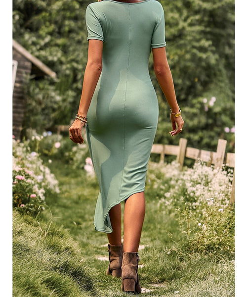 Twisted Front Asymmetrical Fitted Dress