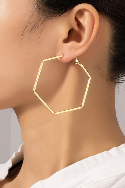 Hexagon shape textured hoop earrings