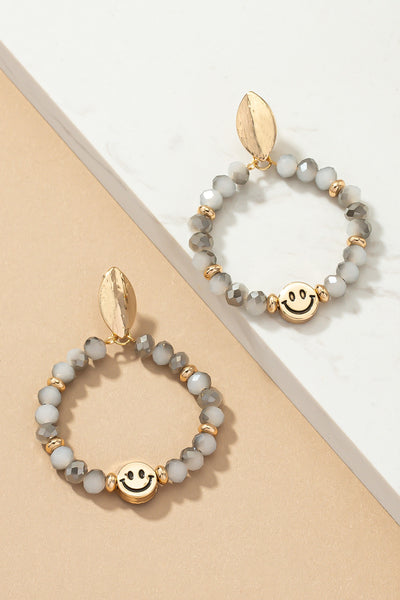 Smiley Bead Hoop Drop Earrings
