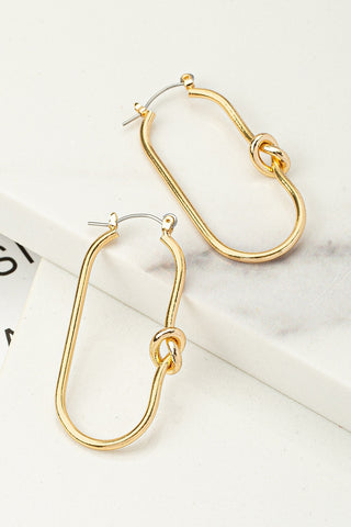 Brass oval hoop with love knots earrings