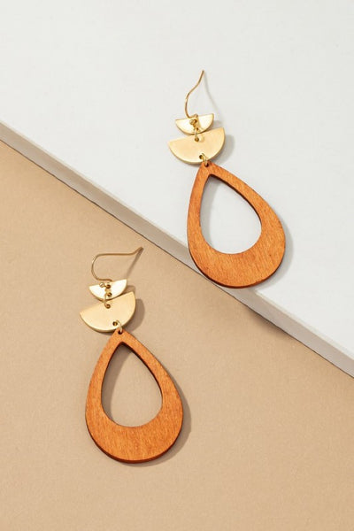 Cutout dangling wood teardrop earrings