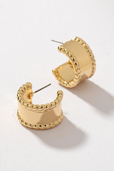 Textured Edge Wide Huggie Hoops