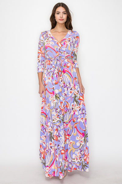Lavender Hibiscus Bloom Venechia Maxi Wrap Dress