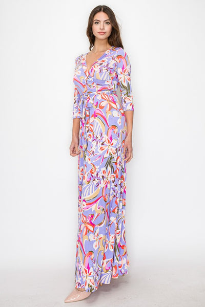 Lavender Hibiscus Bloom Venechia Maxi Wrap Dress