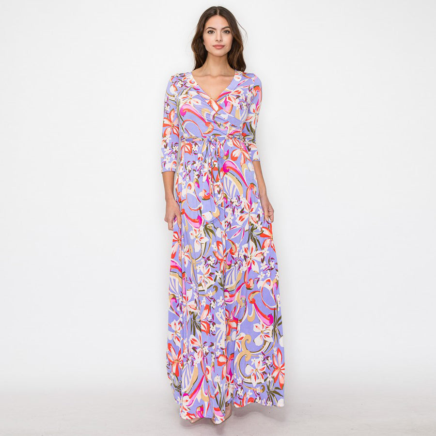 Love Kuza Lavender Hibiscus Bloom Venechia Maxi Wrap Dress Lavender / XLarge (14-16) Love Kuza Lavender Hibiscus Bloom Venechia Maxi Wrap Dress Lavender / XLarge (14-16)