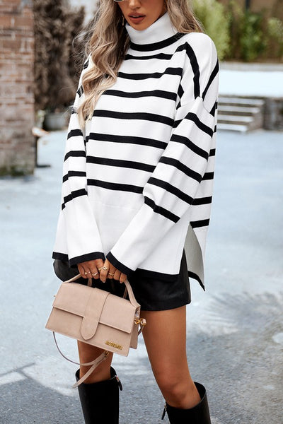 High Neck Striped Cozy Sweater
