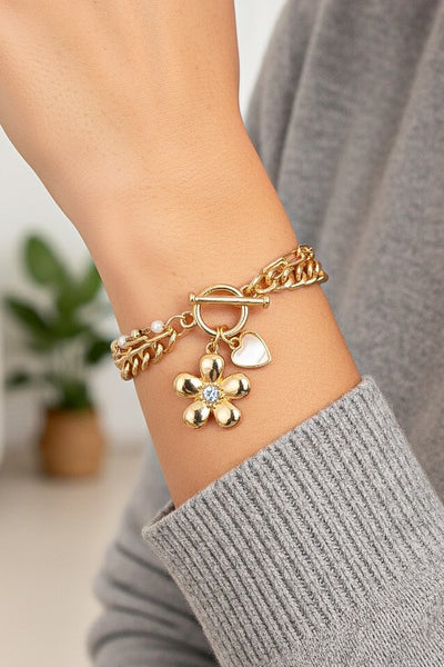 Golden Bloom Heart Toggle Bracelet