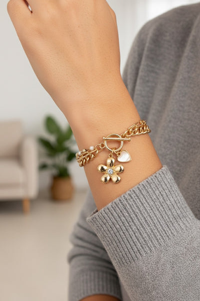 Golden Bloom Heart Toggle Bracelet