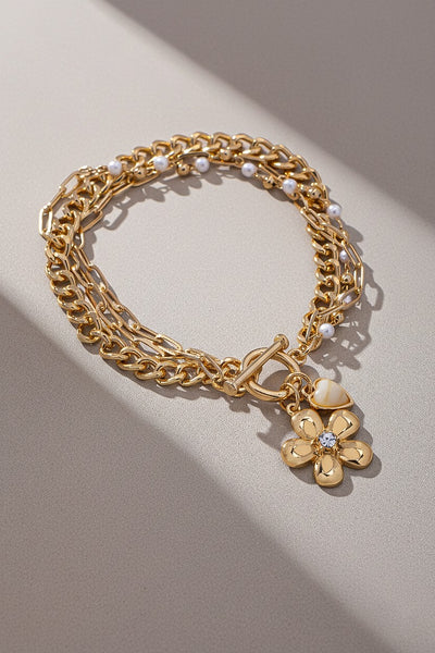 Golden Bloom Heart Toggle Bracelet