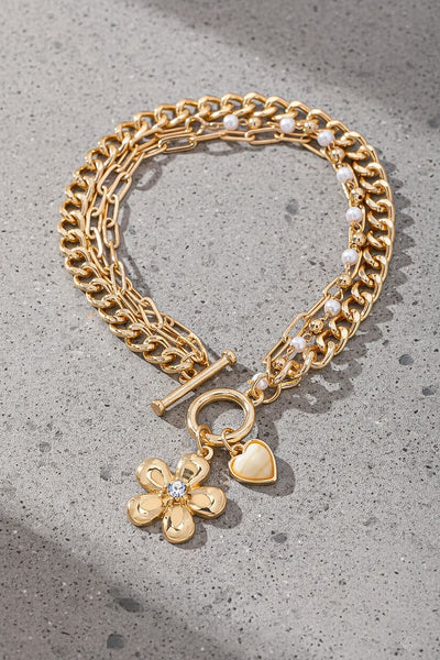 Golden Bloom Heart Toggle Bracelet