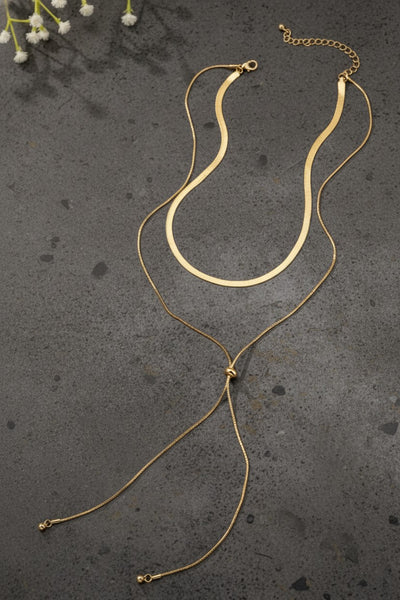 Golden Drift Lariat Layered Necklace