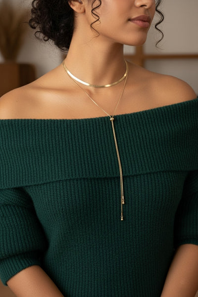 Golden Drift Lariat Layered Necklace