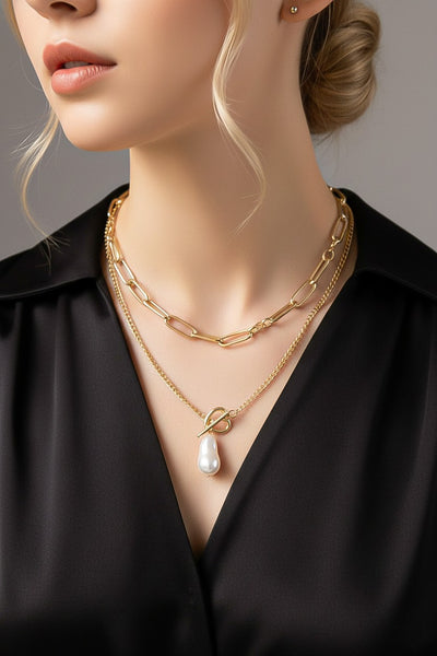 Luna Drop Layered Pearl Necklace