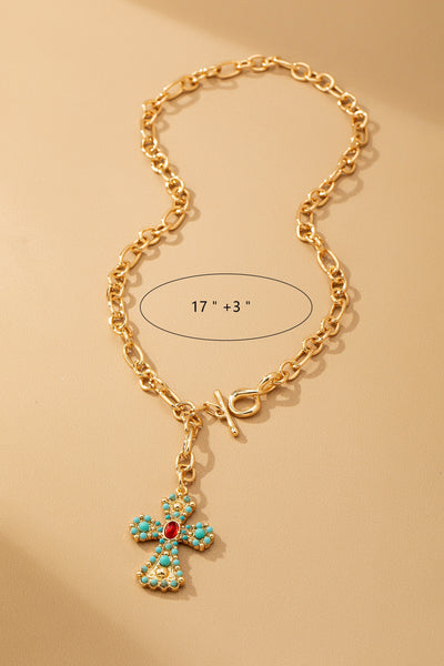 Turquoise Ember Cross Drop Necklace