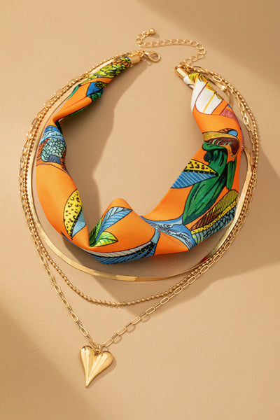 Sunset Tropique Heart Scarf Necklace