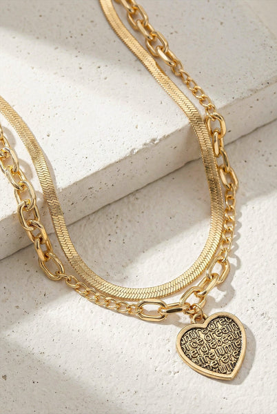 Golden Script Heart Layer Necklace