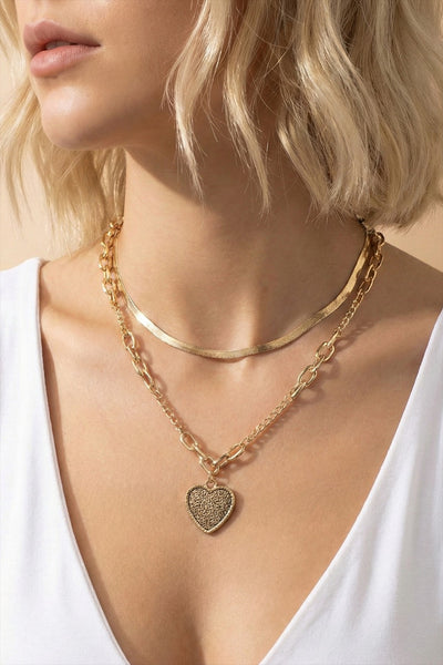 Golden Script Heart Layer Necklace