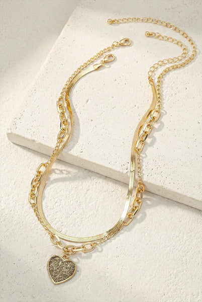 Golden Script Heart Layer Necklace