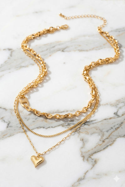 Golden Whisper Heart Layers Necklace