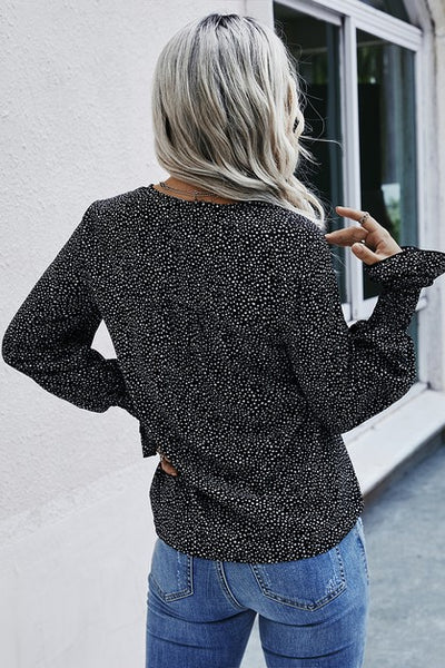 Midnight Dots Ruffle Cuff Blouse