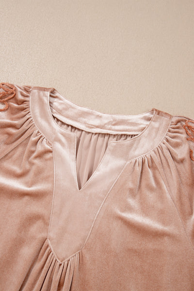 French Beige Embroidered Velvet Dress — supplier product-only image