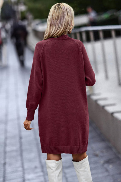 Button Raglan Sweater Dress