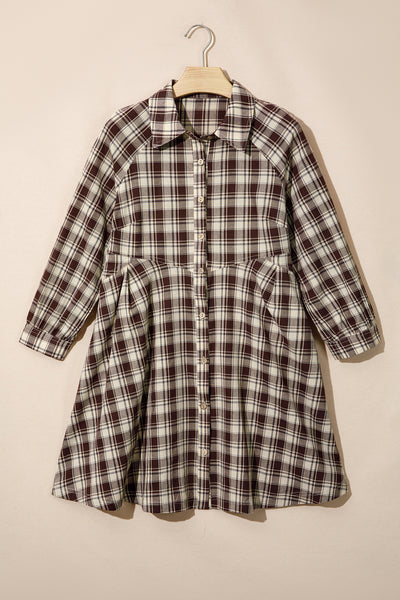 Brown Plaid Button-Front Mini Dress — supplier product-only image