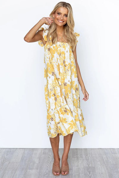 Golden Meadow Breeze Midi Dress