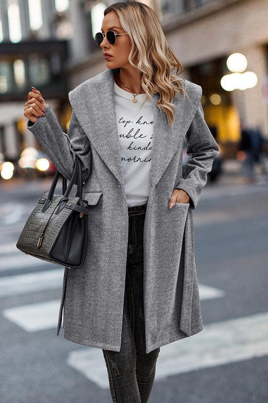 Foldover Collar Coat With Belt – Love, Kuza