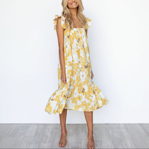 Golden Meadow Breeze Midi Dress