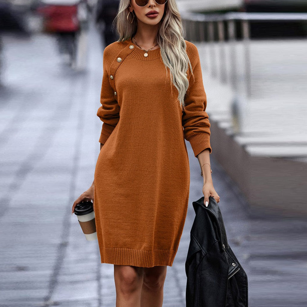 Love Kuza Button Raglan Sweater Dress Brown / XLarge (12-14) Love Kuza Button Raglan Sweater Dress Brown / XLarge (12-14)