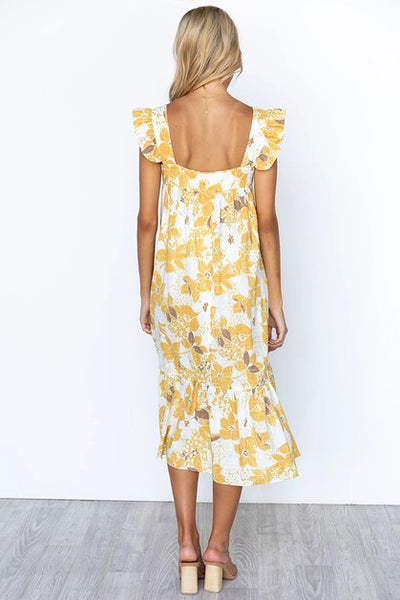 Golden Meadow Breeze Midi Dress