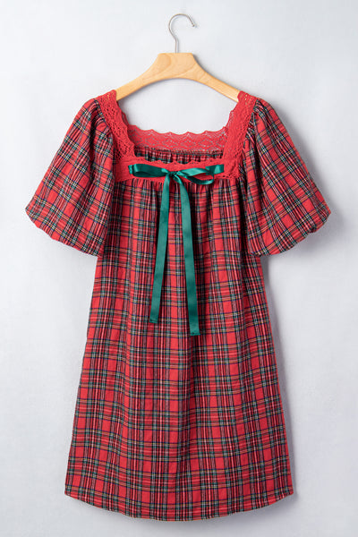 Red Plaid Lace-Trim Mini Dress — supplier product-only image