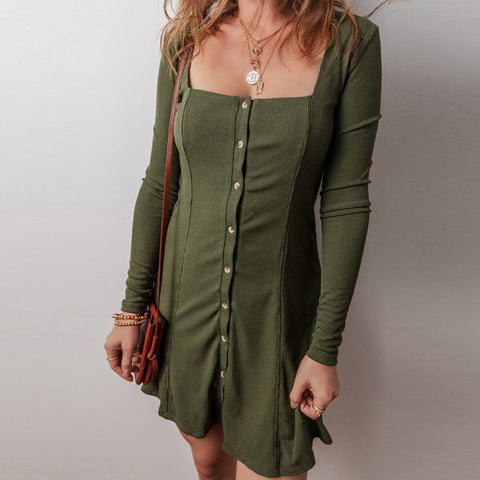 Evergreen Charm Ribbed Dress