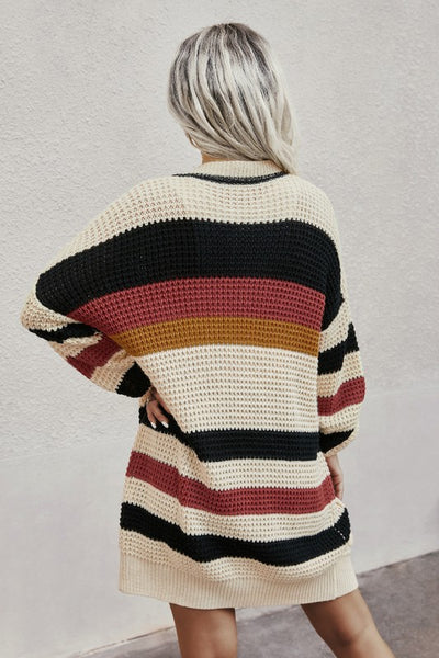 Earthy Striped Knitted Cardigan