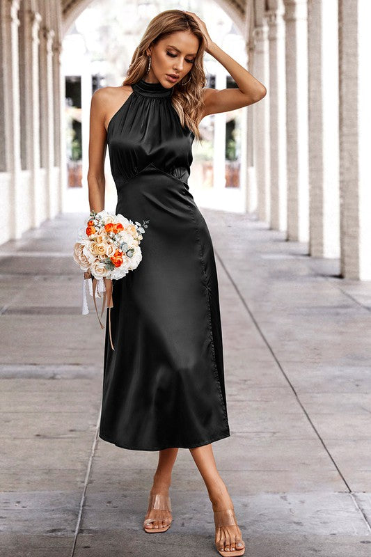 Love Kuza Halter Neck Pleated Front Midi Party Dress Love, Kuza Love Kuza Halter Neck Pleated Front Midi Party Dress Love, Kuza