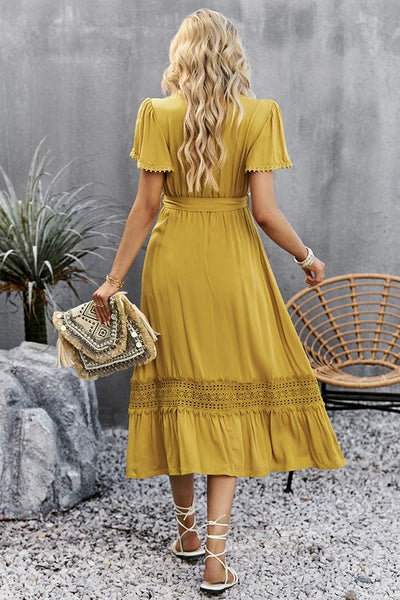 Golden Meadow Lace Midi Dress