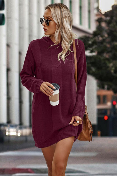Twisted Cable Hoodie Knitted Sweater Dress