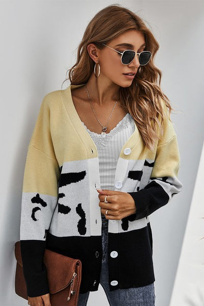 Colorblock Button Front Cardigan