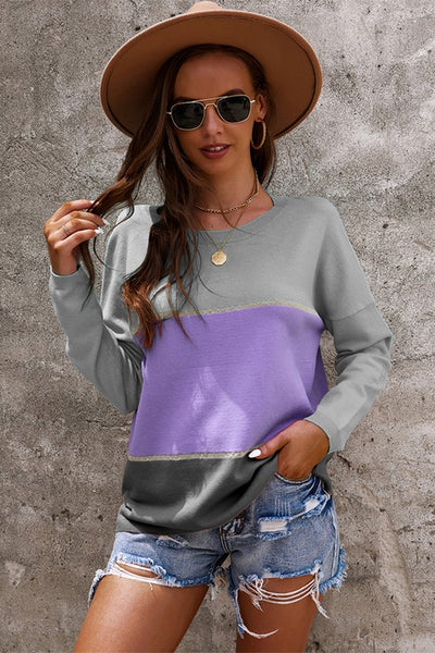 Colorblock Long Sleeve Knitted Sweater