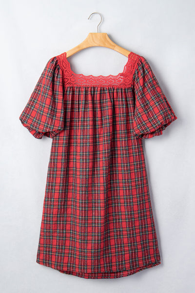 Red Plaid Lace-Trim Mini Dress — supplier product-only image
