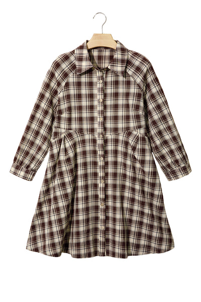 Brown Plaid Button-Front Mini Dress — supplier product-only image