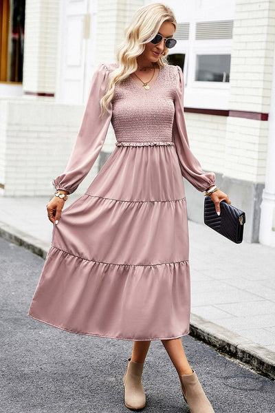 Everly Grace Smocked Tiered Midi Dress