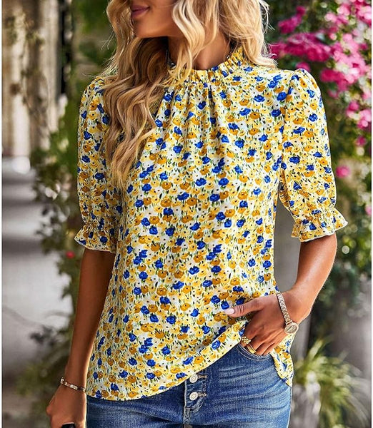 Ditsy Floral Ruffled Neck Blouse