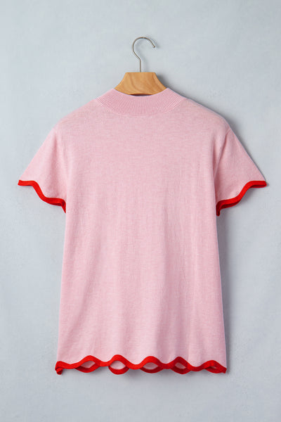 Pink Ribbon Wavy Trim Sweater — supplier product image