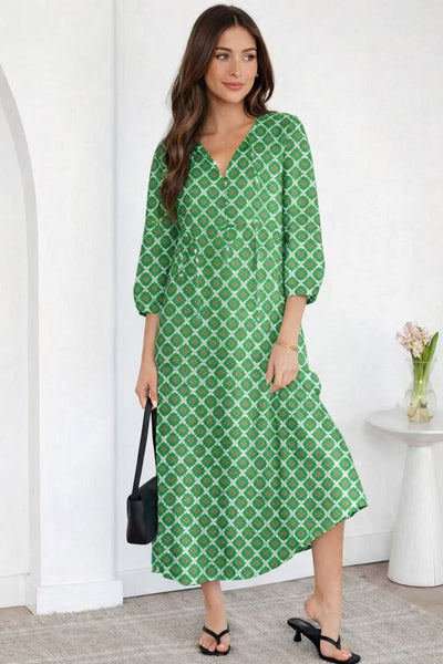 Emerald Clover Charm Midi Dress
