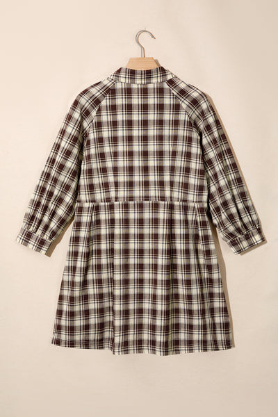Brown Plaid Button-Front Mini Dress — supplier product-only image