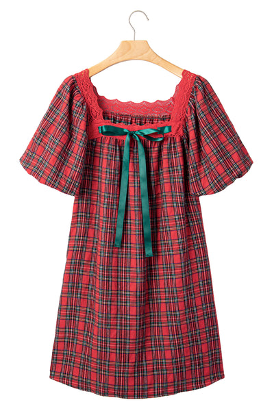 Red Plaid Lace-Trim Mini Dress — supplier product-only image