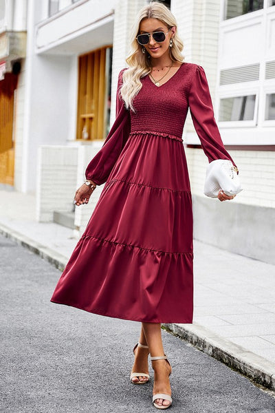 Everly Grace Smocked Tiered Midi Dress