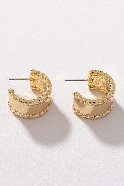 Textured Edge Wide Huggie Hoops